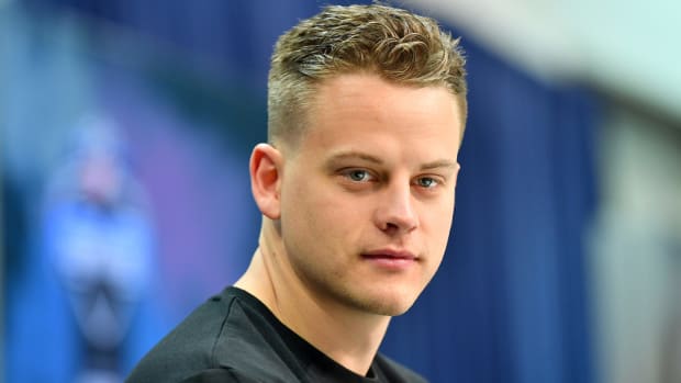 Joe Burrow at Day 1 of the NFL Combine in Indianapolis.