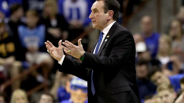 Duke head coach Mike Krzyzewski coaches against North Dakota State.