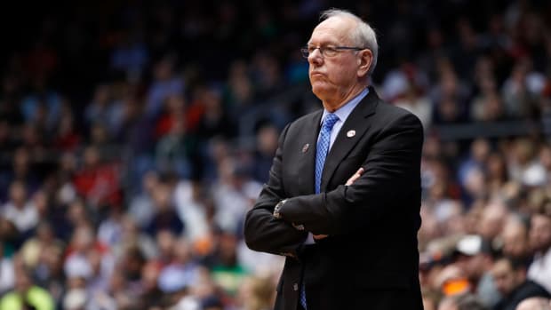 Jim Boeheim looks on from the sideline for Syracuse.