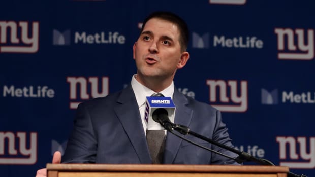 Joe Judge at his introductory press conference as New York Giants head coach.