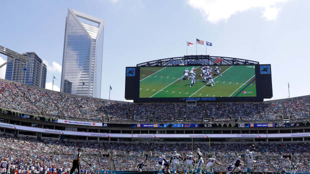 A view of the big screen in the Carolina Panthers stadium.