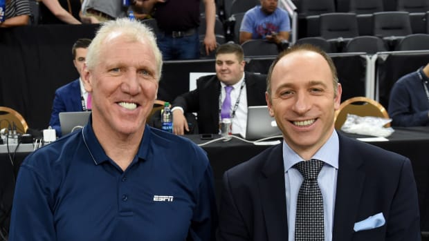 ESPN announcers Dave Pasch and Bill Walton at a game