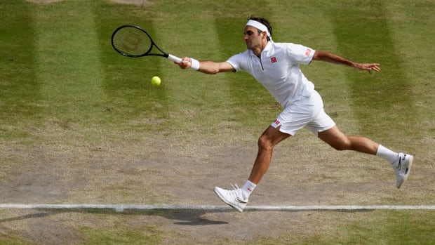 Roger Federer at the final match at Wimbledon in 2019.