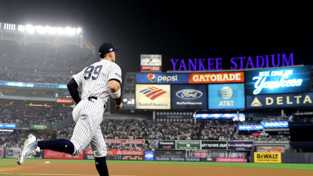 New York Yankees OF Aaron Judge taking the field.