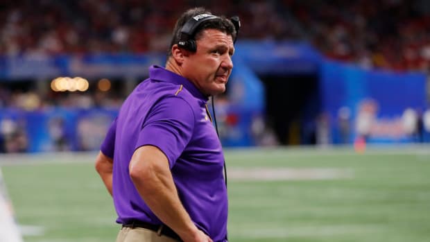Coach O on the field during LSU vs. Oklahoma.