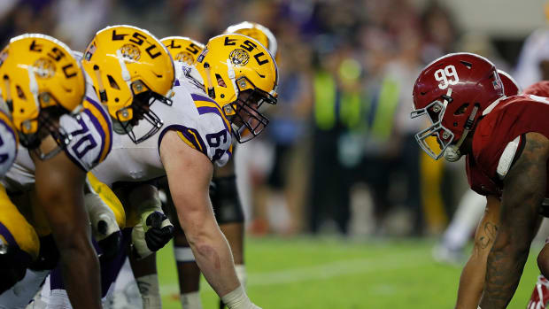 LSU gets ready to snap the ball against Alabama.