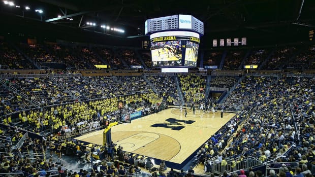 A general view of Michigan's basketball arena during a game.