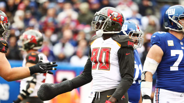 Jason Pierre-Paul celebrating during a game.