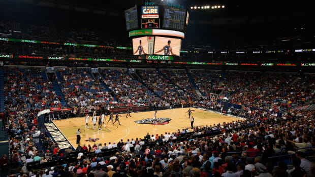 a general view of a new orleans pelicans game