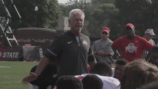 Ohio State's Kerry Coombs speaks to players.
