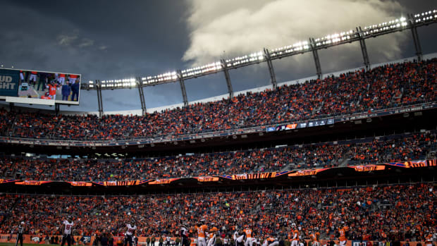 A general view of the fans at a Denver Broncos game.