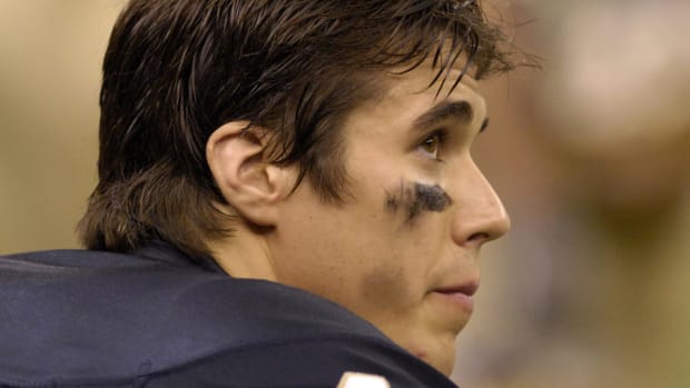 A closeup Notre Dame quarterback Brady Quinn.