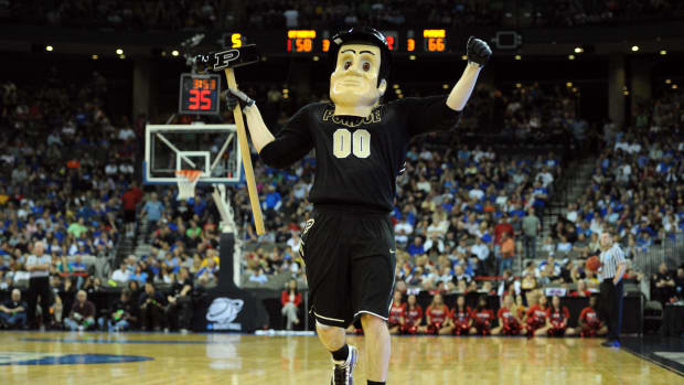 Purdue's mascot on the court.