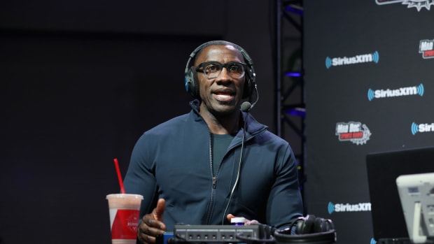 Shannon Sharpe speaking at the Super Bowl.