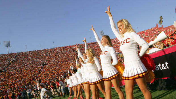 USC cheerleaders during a football game.