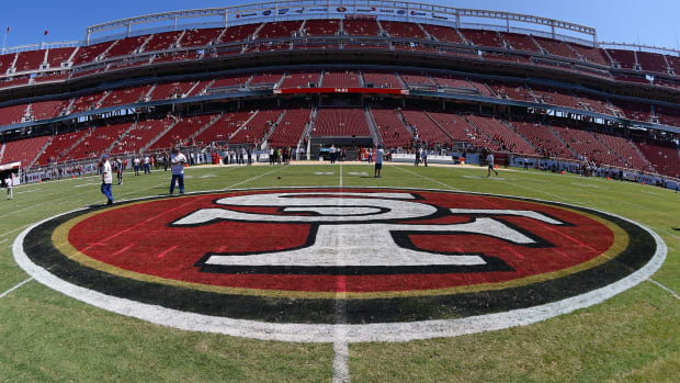 A view of the center field logo in the San Francisco 49ers stadium.
