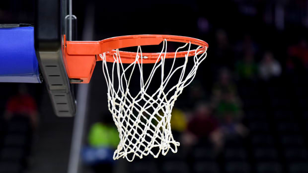 The basketball hoop during the Pac-12 Tournament.