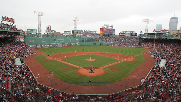 Overall view of Fenway Park during a game between between the Boston Red Sox and the Baltimore Orioles.