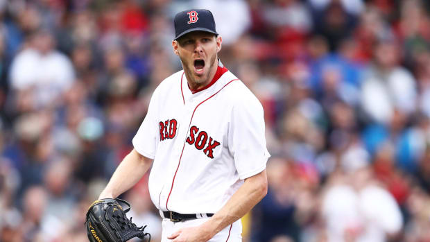 Chris Sale is pumped up after a strikeout.