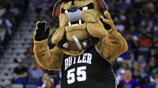 Butler's mascot performing during a game.