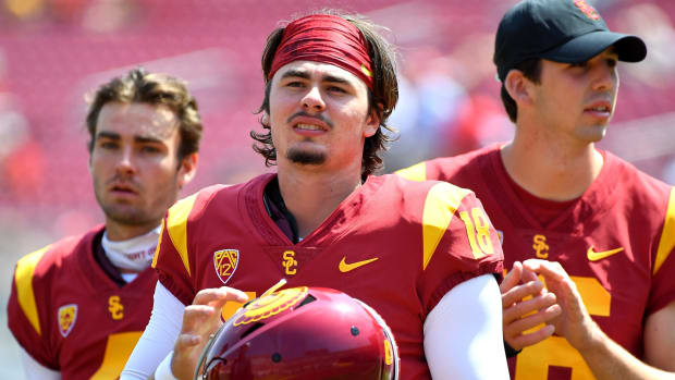 JT Daniels before a college football game for USC.