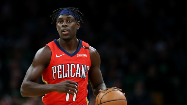 Jrue Holliday playing for the New Orleans Pelicans.