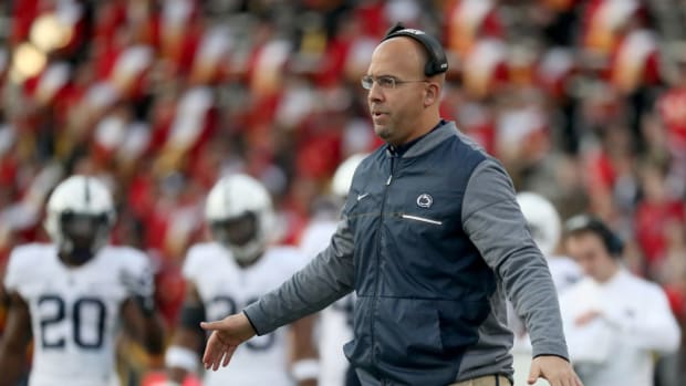 A solo shot of James Franklin during a Penn State game.