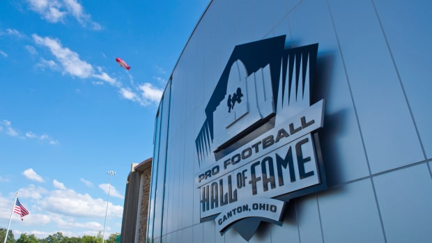 An exterior view of the Pro Football Hall Of Fame.