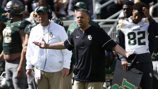 Matt Rhule unhappy with a call during the game.