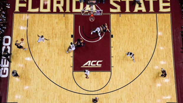 General view of a Florida State vs. Virginia basketball game.