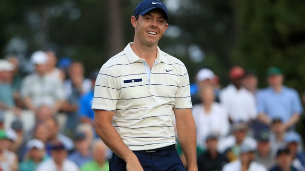 A solo shot of Rory McIlroy on the golf course.
