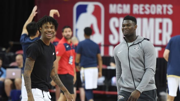 Ja Morant and Zion Williamson on the court together at NBA Summer League in 2019.