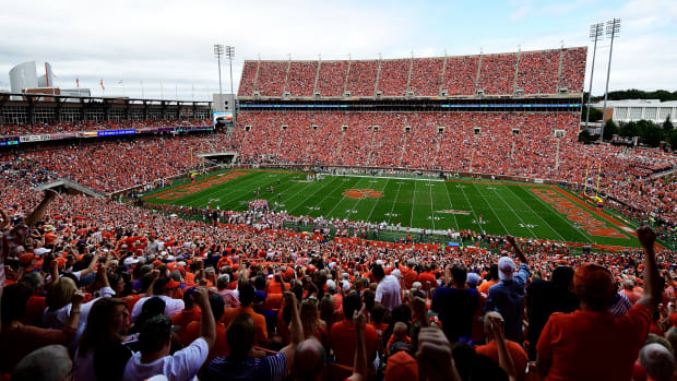 A general view of Clemson's football stadium during a game.
