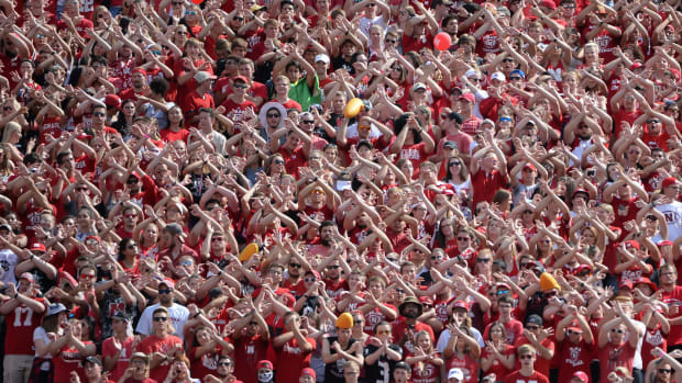 Nebraska fans celebrate during game.