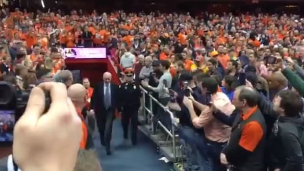 Jim Boeheim walks out to the Carrier Dome floor ahead of the Duke game.