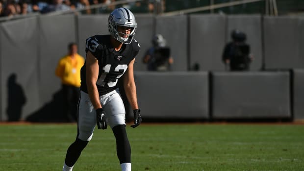 Hunter Renfrow lines up at wide receiver for the Raiders.