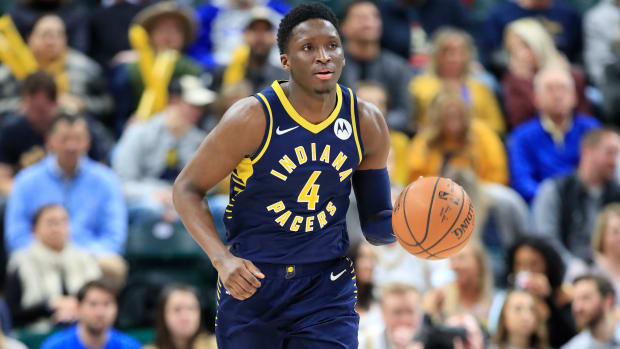 indiana pacers guard victor oladipo dribbles the ball
