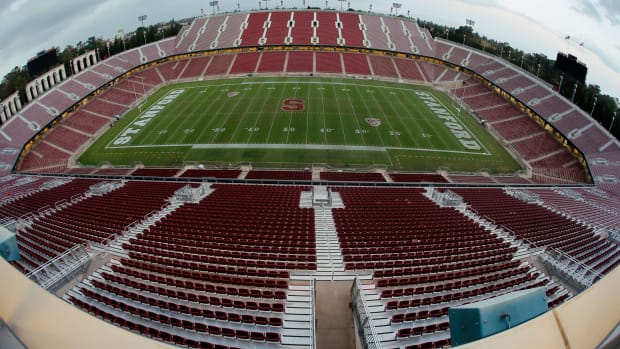 A general view of an empty Stanford Stadium.