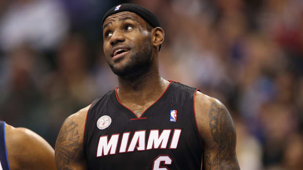 LeBron James in a Miami Heat jersey.