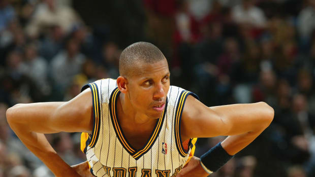 Reggie Miller plays for the Indiana Pacers.