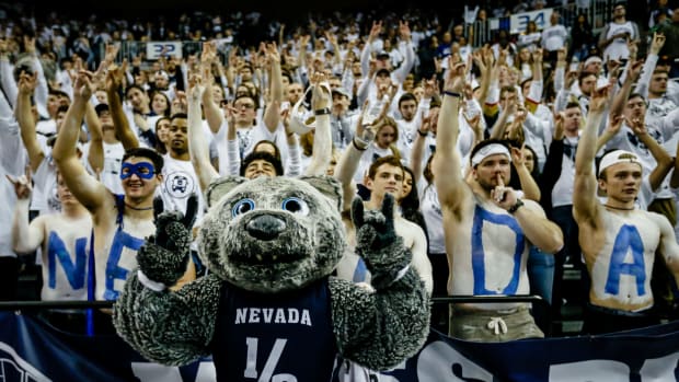 Nevada's mascot performing during a game.