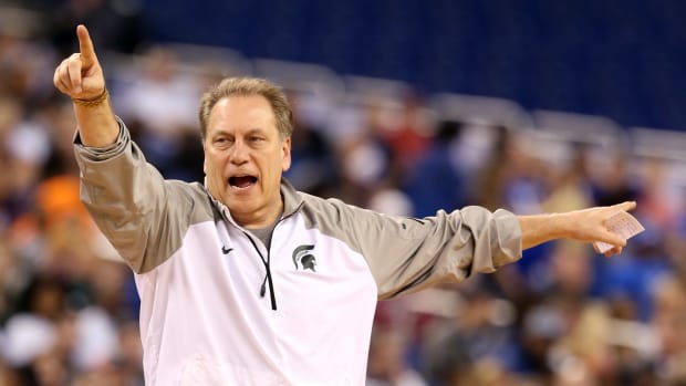 A closeup of Michigan State Spartans coach Tom Izzo during practic
