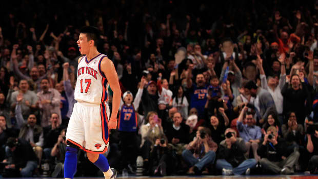 Jeremy Lin celebrating during his Linsanity days for the Knicks.
