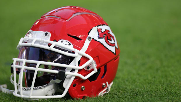 Kansas City Chiefs helmet on the field.