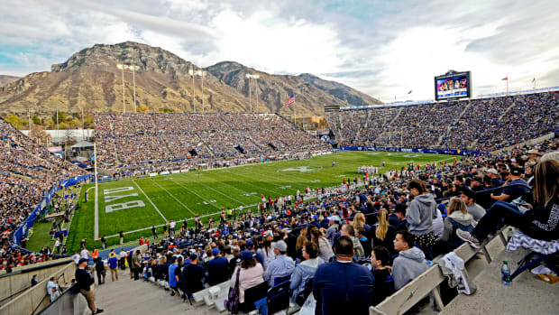 A general view of BYU's college football stadium.