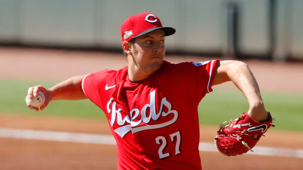 Trevor Bauer throws a pitch for the Reds.