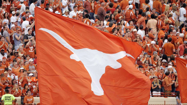 A giant flag with the Texas Longhorns logo on it.