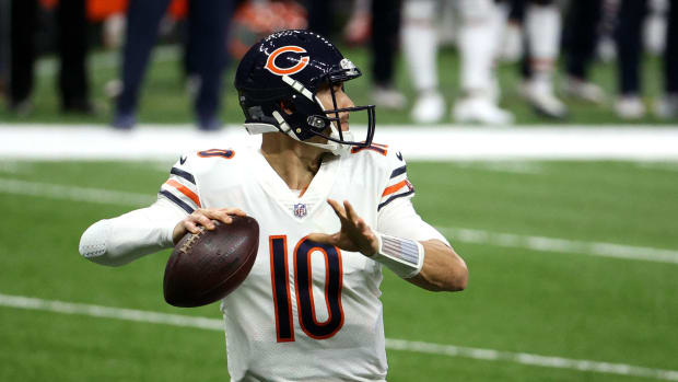 Chicago Bears quarterback Mitchell Trubisky on the field.