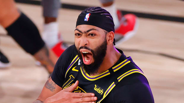 Los Angeles Lakers star forward Anthony Davis after his game-winning shot.
