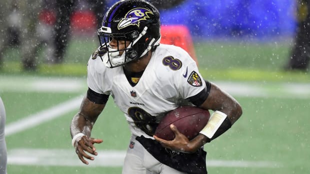 Baltimore Ravens quarterback Lamar Jackson against the Patriots.